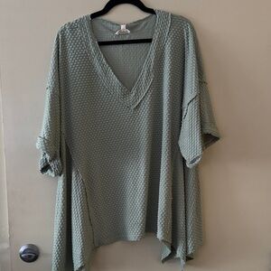Elegant Sage V-Neck Textured Tunic